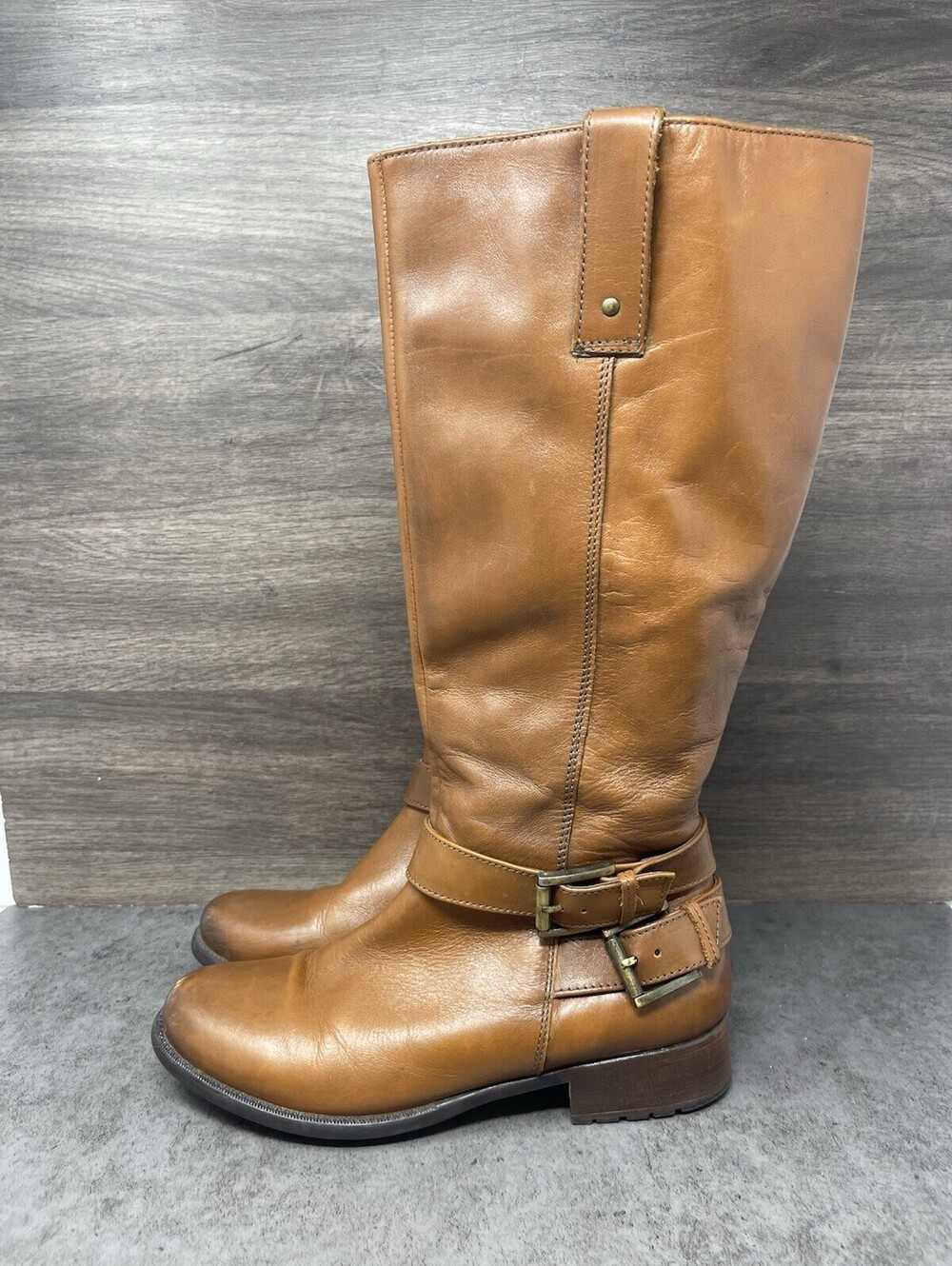 Clarks Brown Leather Riding Boots Womens Size 7 High Tall Zipper
